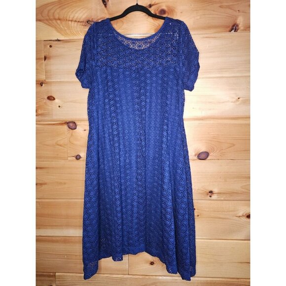Lane Bryant Womens Plus Size 14/16 Navy Blue Lace Knee Length Short Sleeve Dress - Picture 8 of 9